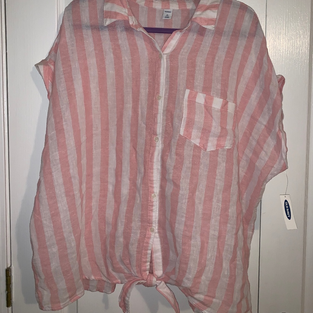 NWT Pink and White Striped tie front shirt